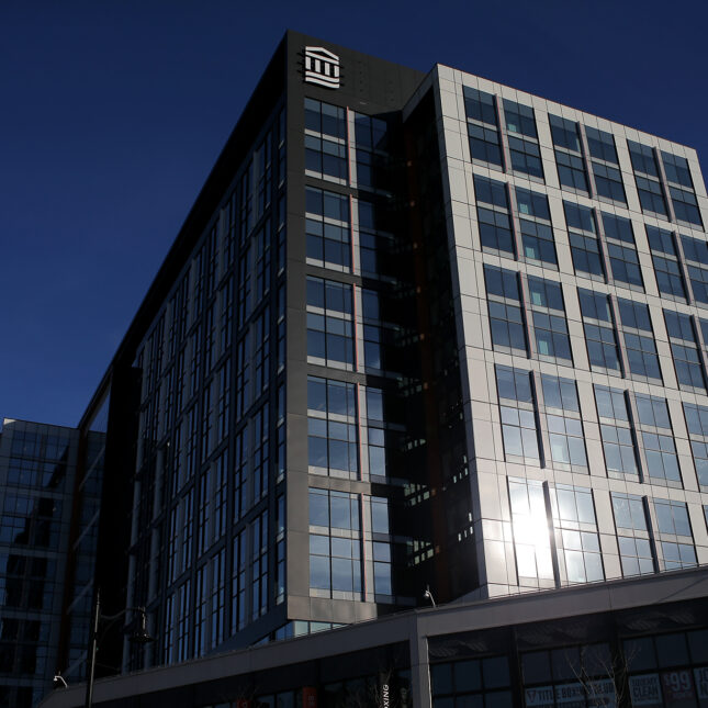 The corporate offices of Massachusetts General Brigham hospitals in Assembly Square in Somerville.